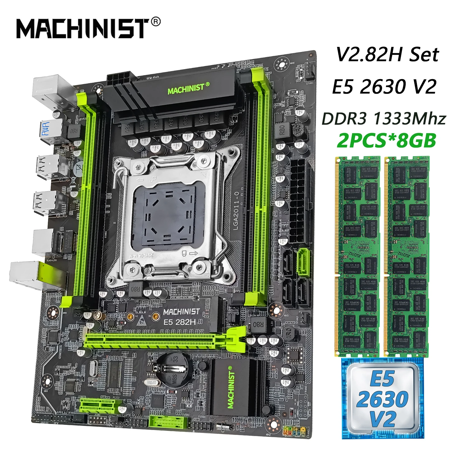 

MACHINIST X79 комплект материнской платы LGA 2011 Xeon E5 2630 V2 процессор DDR3 ОЗУ 2*8 ГБ 1333 МГц память SSD NVME SATA M.2 V2.82H