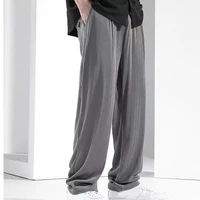 2022 mens trousers solid color wide leg summer ultra thin drawstring sports casual pants men