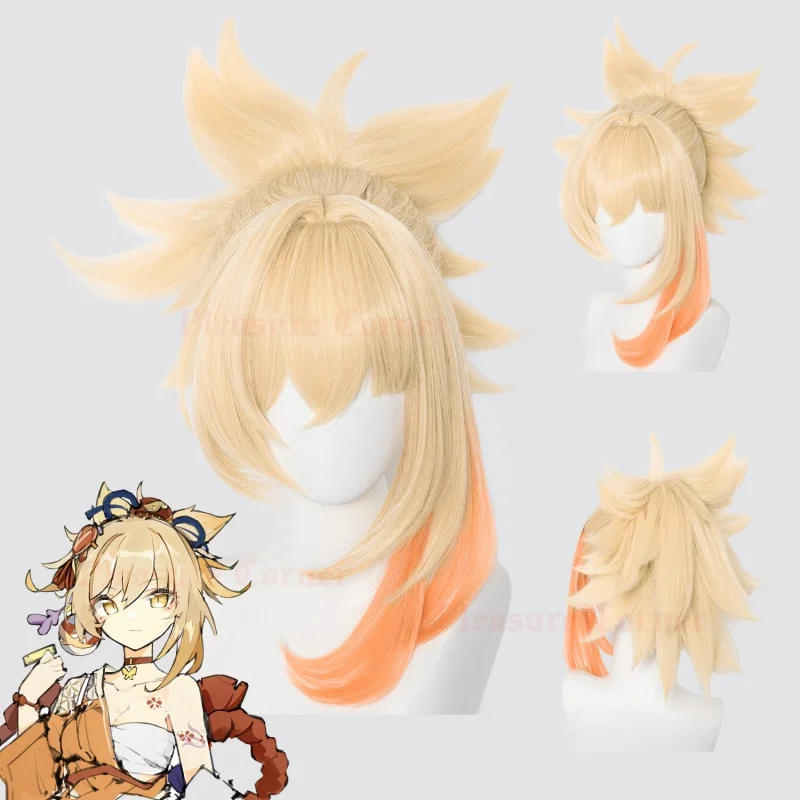 

Genshin Impact Yoimiya Cosplay Wigs Props Heat Resistant Synthetic Wig Anime Hair Built In Hairnets