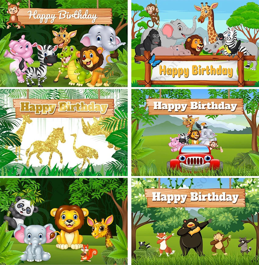 

Виниловый фон для фотосъемки новорожденных с изображением диких животных джунглей сафари на заказ имени дня рождения вечеринки в честь рождения ребенка