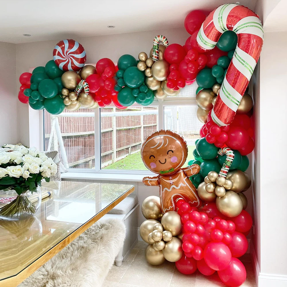 

158 шт. рождественские красные и зеленые шары, арочные шары из фольги для конфет, тростника, имбиря, имбиря, шары для рождества, новогодние украшения, детская игрушка