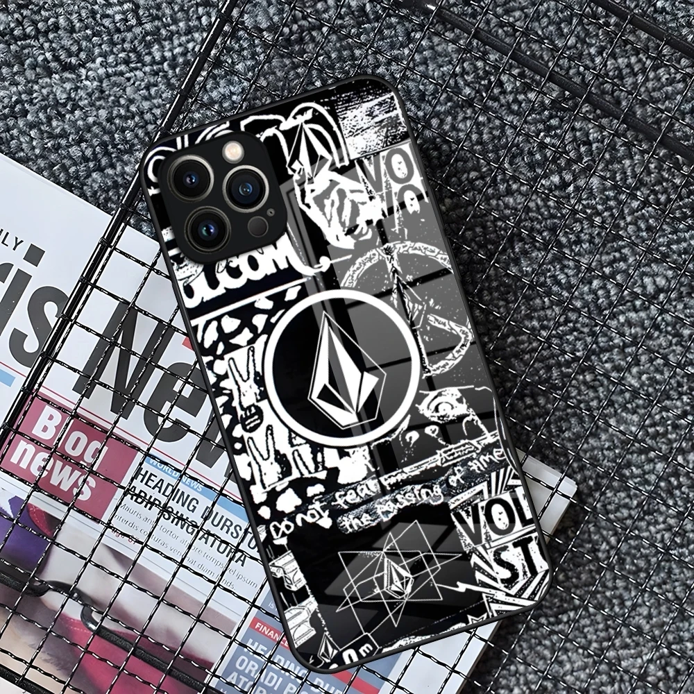 V-Volcom Logo Phone Case For IPhone 16 15 14 Pro 11 13 12 Mini XS XR Max 6 8 7 Plus SE Glass Luxury Design Cove