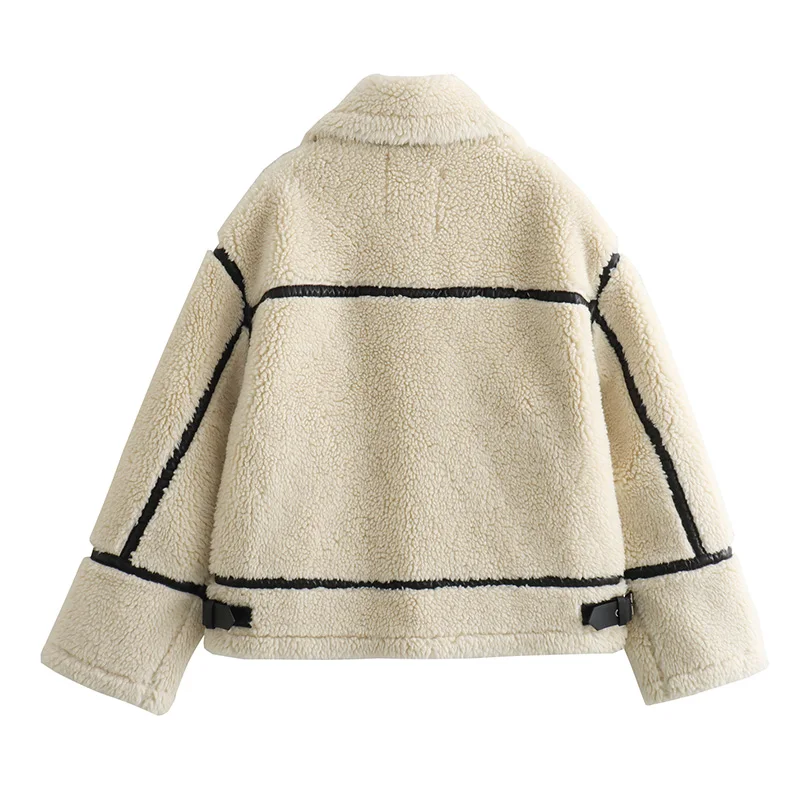 Мото-стиль женская теплая куртка черная яркая линия украшение свободное пальто