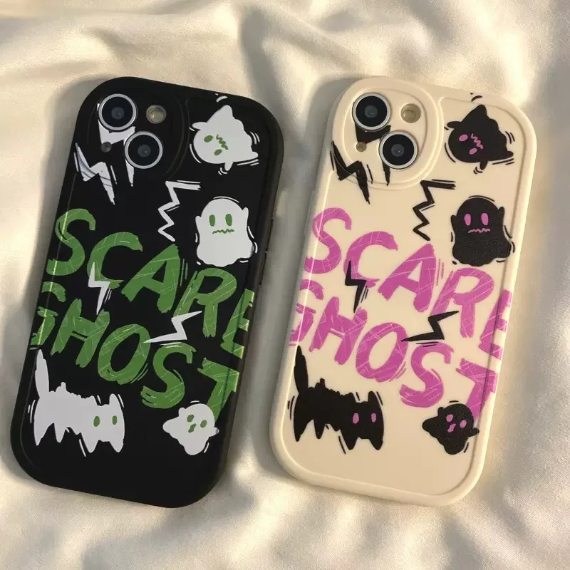 

Creative Ghost Couple Phone Case For iPhone 14 13 12 11 Pro Max Mini X XS XR 7 8 Graffiti Full Wrap Soft Silicone iPhone Case