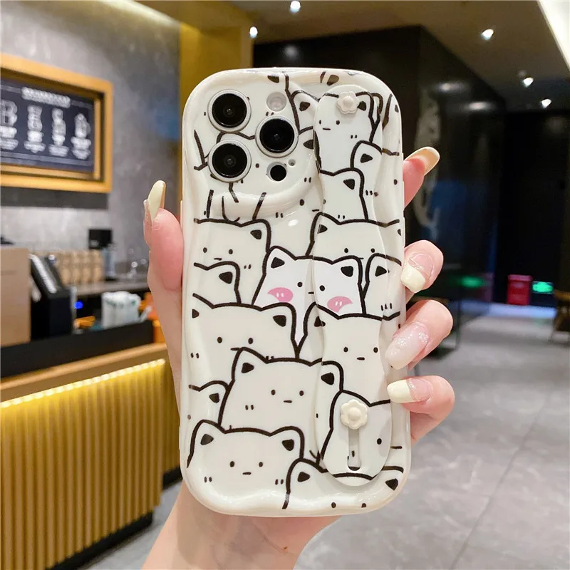 Чехол-держатель для телефона Wave Shape Cute Cat Samsung S24 Ultra S23 FE S22 S21+ A55 15 25 35 A54 14 24 34 13 33 53 73 52