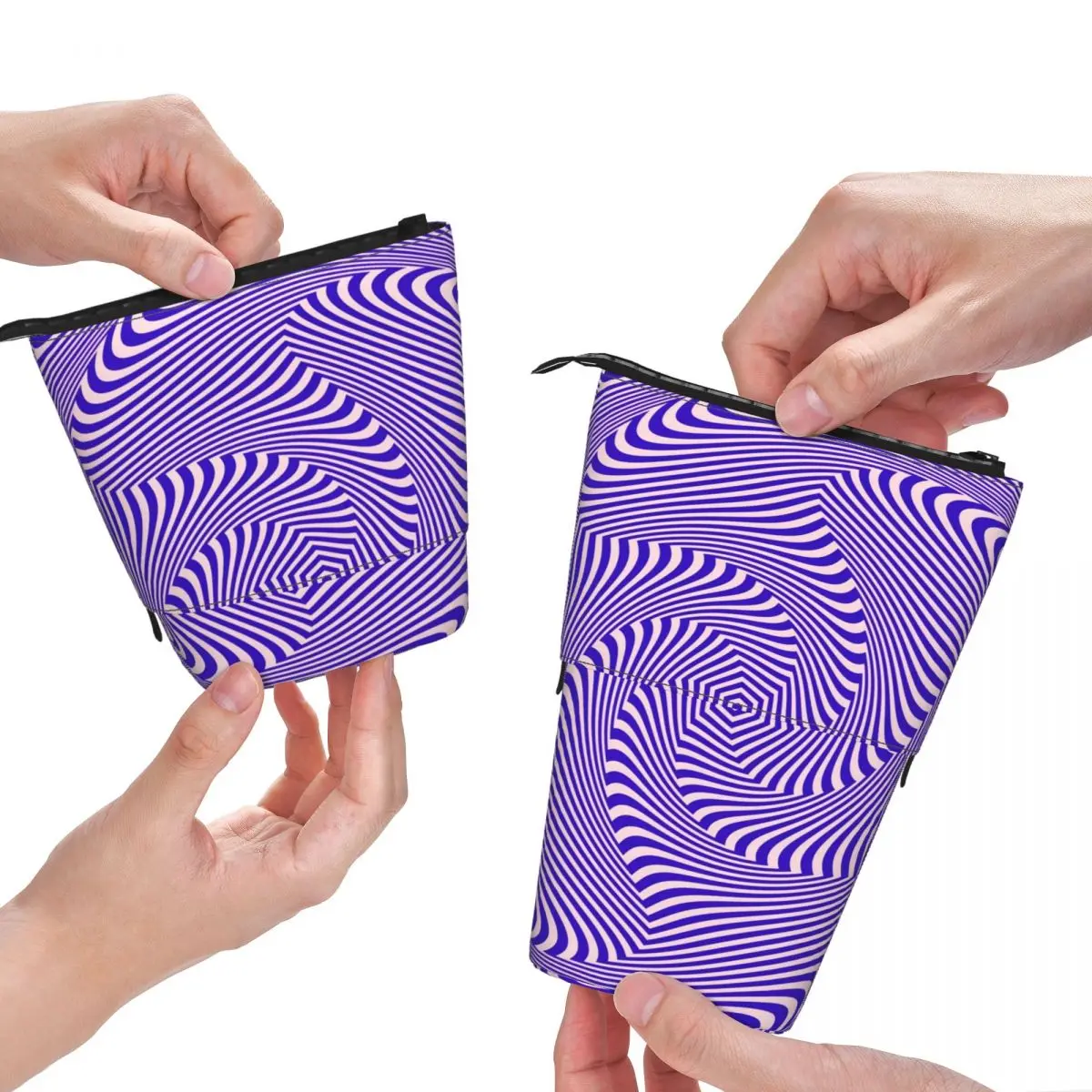 

Purple Curve Fold Pencil Case Swirl Lines Print College Boy Girl Standing Pencil Box Kawaii Pen Bags