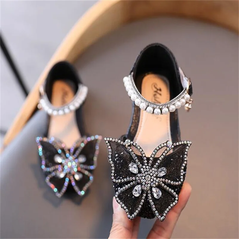 

Girls Leather Shoes Princess Shoes Children Shoes round-Toe Soft-Sole Big girls High Heel Princess Crystal Shoes Single Shoes