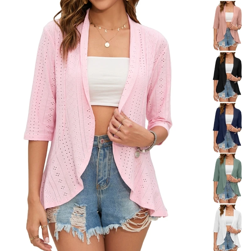 

Женский однотонный кардиган с рукавом 3/4