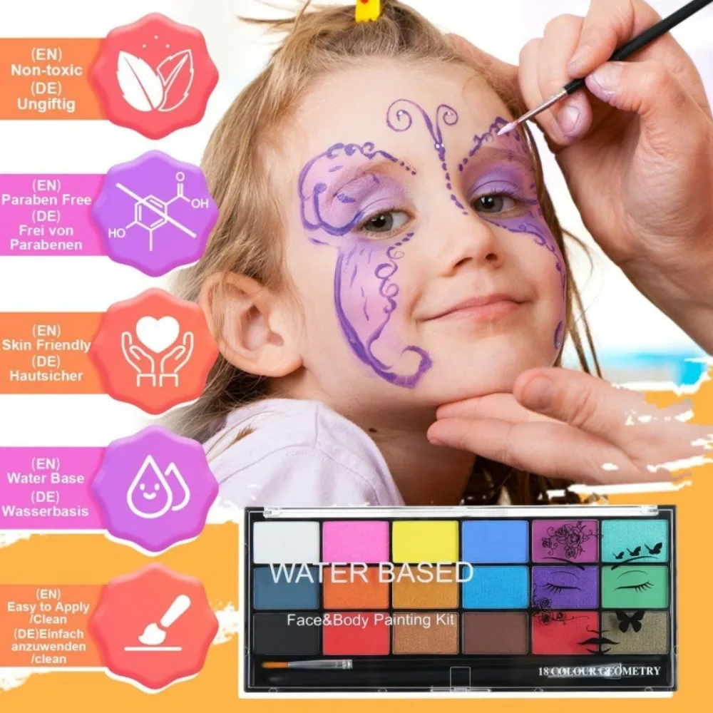 

Краски для тела и лица Водорастворимая макияж на Хэллоуин, детская масляная краска, одноразовая флуоресцентная краска, доступны характеристики