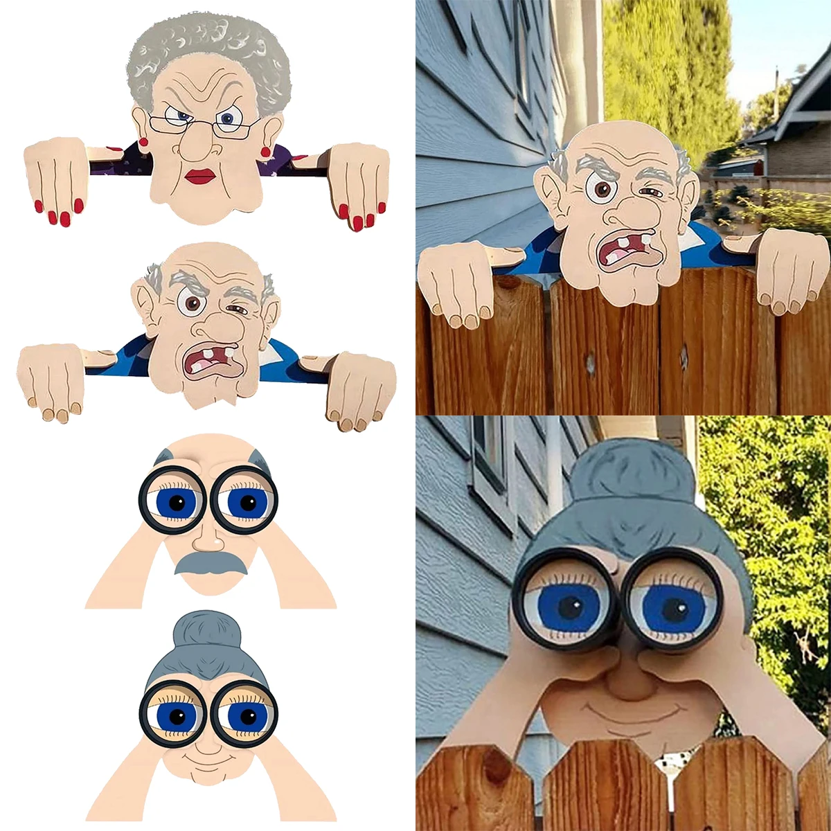 

Funny Fence Decoration Old Men Creative Fence Ornament with Glasses Plastic Yard Signs for Garden Outdoor Supplies Lawn Decor