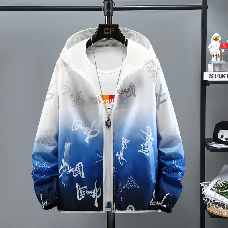 Мужская летняя куртка с капюшоном легкая тонкая ветровка модная Солнцезащитная