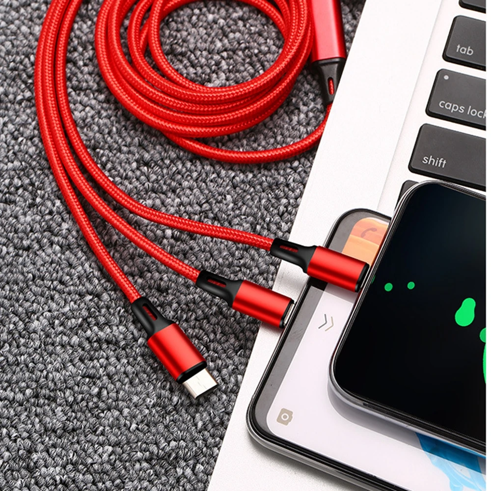 

4Pcs Data Line 3 in 1 cable For Android iphone Type-c Mobile Phone Multi-function Usb One Dragging Three Data Charge Cable