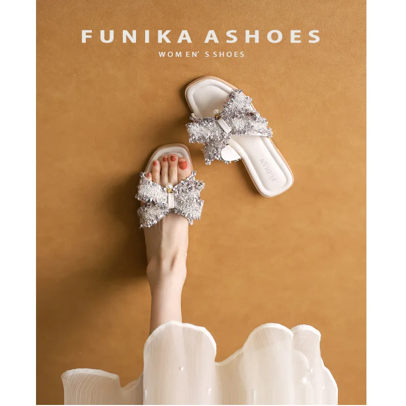 

Slippers Women Shoes Slip-proof Wear-resistant and Comfortable Slippers Pearl Bow Slippers Women Personalized Deodorization