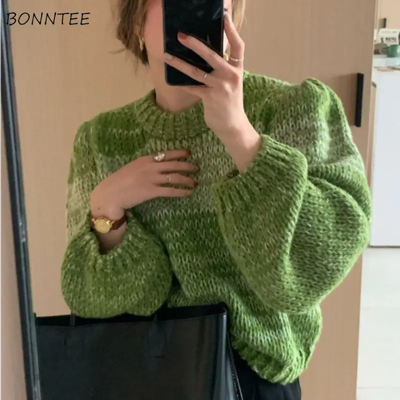 

Пуловер Женский с пышными рукавами, укороченный мешковатый вязаный винтажный Свитер в стиле Харадзюку, личная шикарная одежда, Y2k