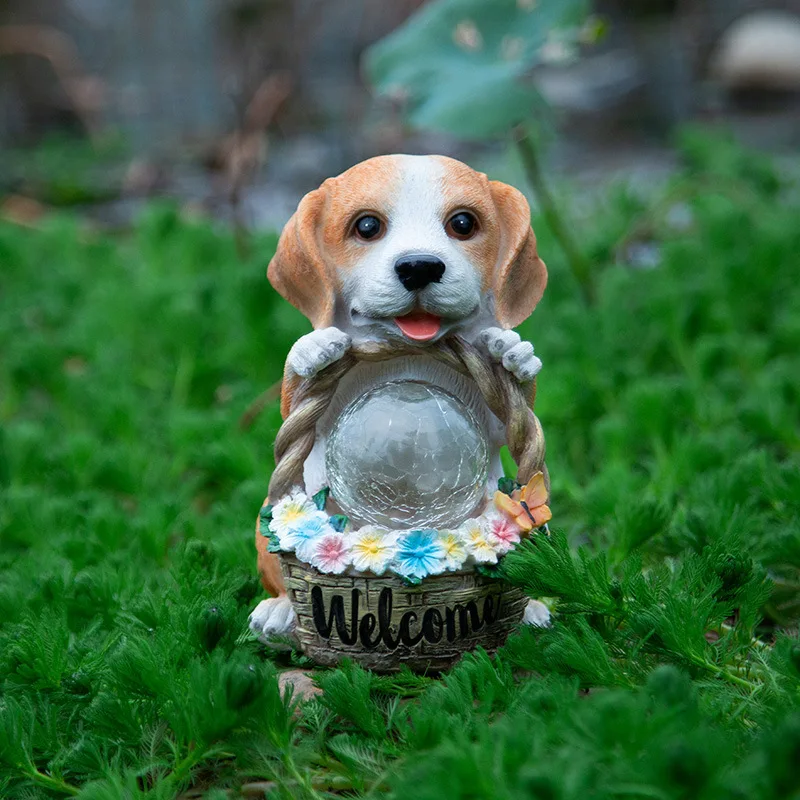 

Puppy Dog Solar Ornament Resin Crafts Garden Courtyard Home Balcony Decoration Birthday Gifts Automatic Glow In The Dark Ornamen