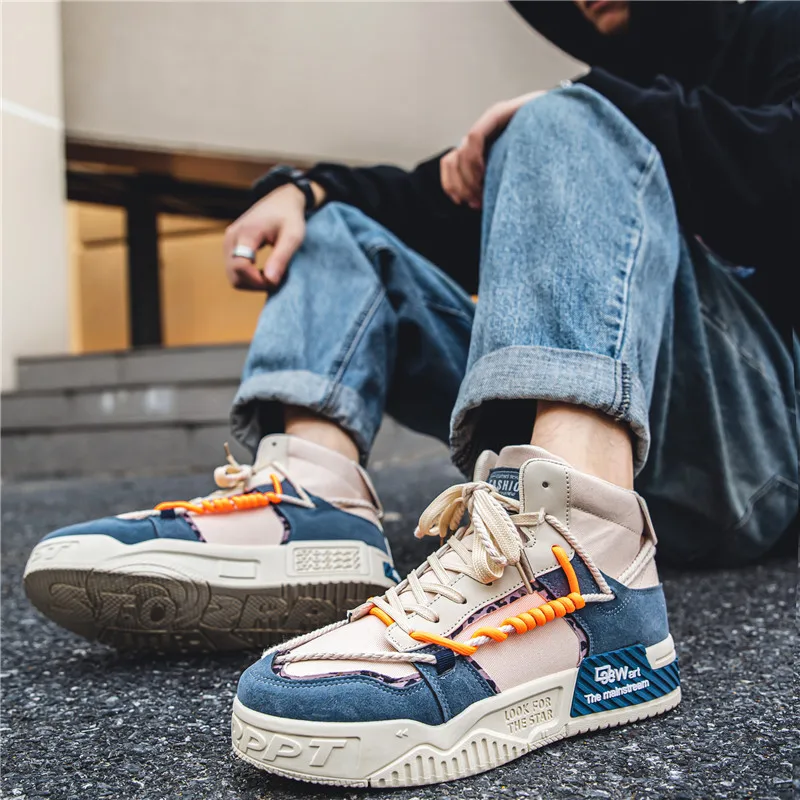 Designer Men Skateboarding Shoes Canvas Platform Shoes Men Breathable Vulcanized Shoes Men Streetwear Hip-hop High top Sneakers