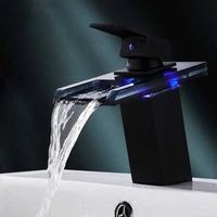 led waterfall faucet high quality white black single hole basin washbasin bathroom cabinet luminous luminous faucet copper