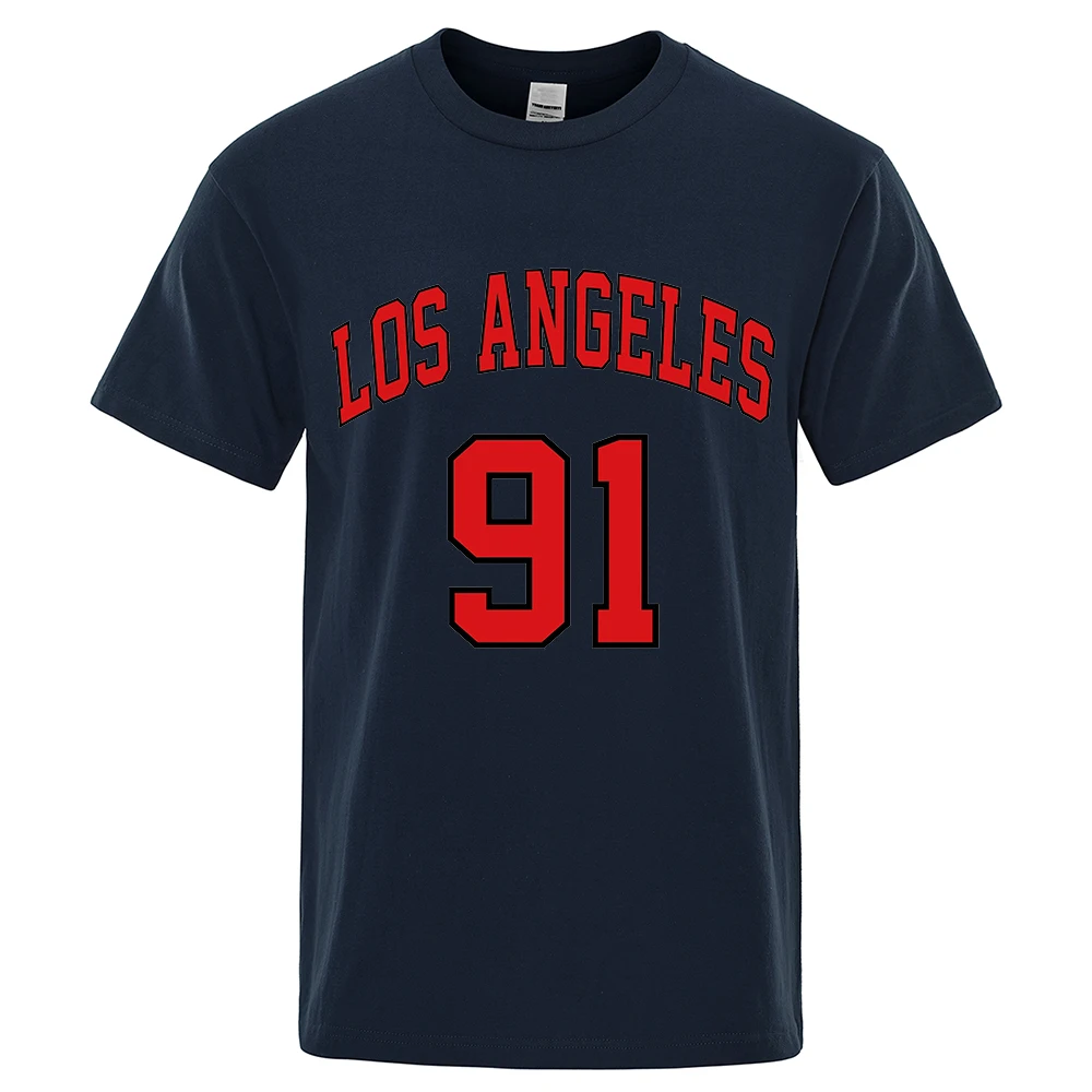 Футболка мужская с принтом униформы команды Los Angeles 91 хлопковая Свободная рубашка
