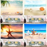 starfish beach shell conch tapestry summer tropical ocean scenery palm tree landscape hippie wall hanging tapestries home decor
