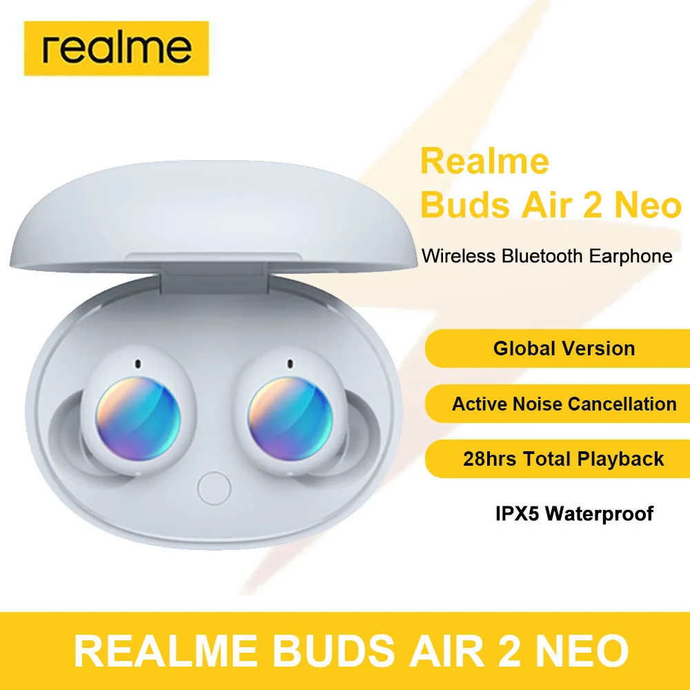 

realme Buds Air 2 Neo TWS Wireless Bluetooth 5.2 ANC Headphone Active Noise Cancellation Earphone 10mm Bass Fast Charge Earbuds