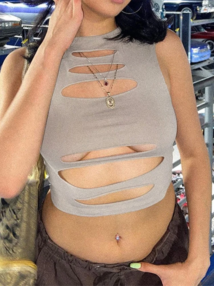 

Женский облегающий топ на бретелях, повседневный эластичный укороченный топ с вырезами, Y2K, ASVE85090, Летний сезон 2022