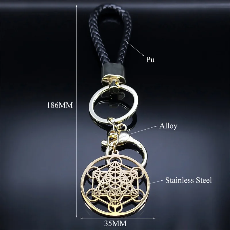Mysterious Metatron Cube Flower of Life Stainless Steel Keyring Holder Sacred Geometry Salomon Symbol Key Chains Holder Jewelry images - 6