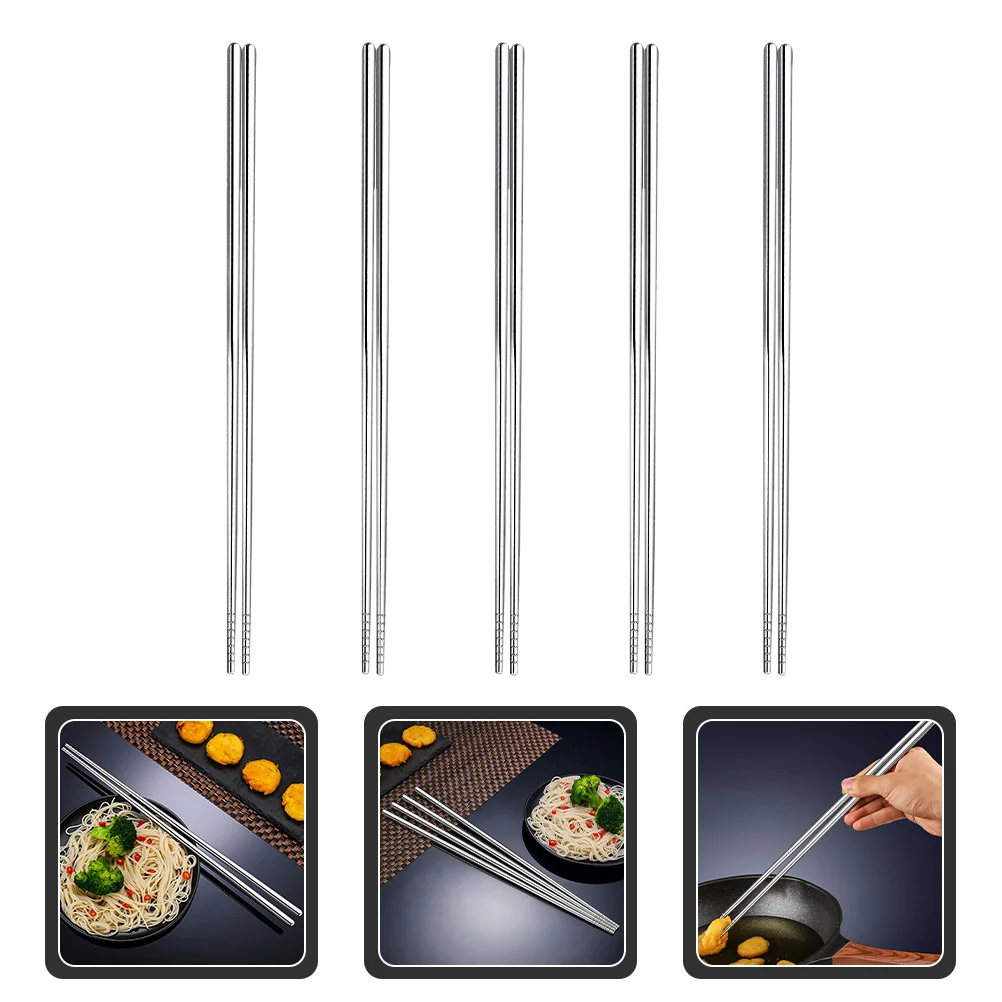 

Chopsticks Cooking Stainless Metal Chineseset Utensils Tableware Noodle Chopstick Steelextra Non Fry Korean Hollow Japanese
