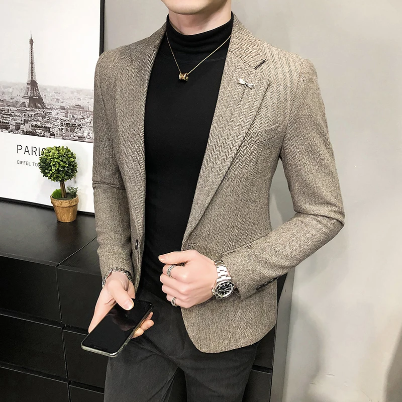 

2021 Brand clothing Men High quality slim fit business Blazers/Male leisure suit Jackets Man spring Leisure suit coat S-3XL