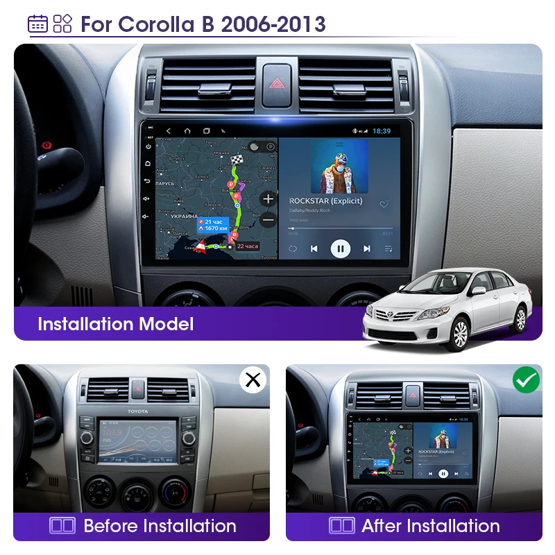 jmcq android 10 0 2gb32gb carplay car radio multimidia video player gps for toyota corolla e140 e150 2006 2012 2013 2 din free global shipping