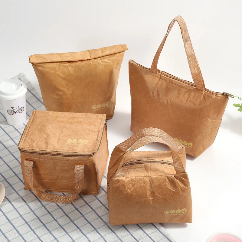 

Foldable Reusable Cooler Paper Kraft Boy Kids Portable Container Lunch Food Women Leakproof Thermal Large Insulated Capacity Bag
