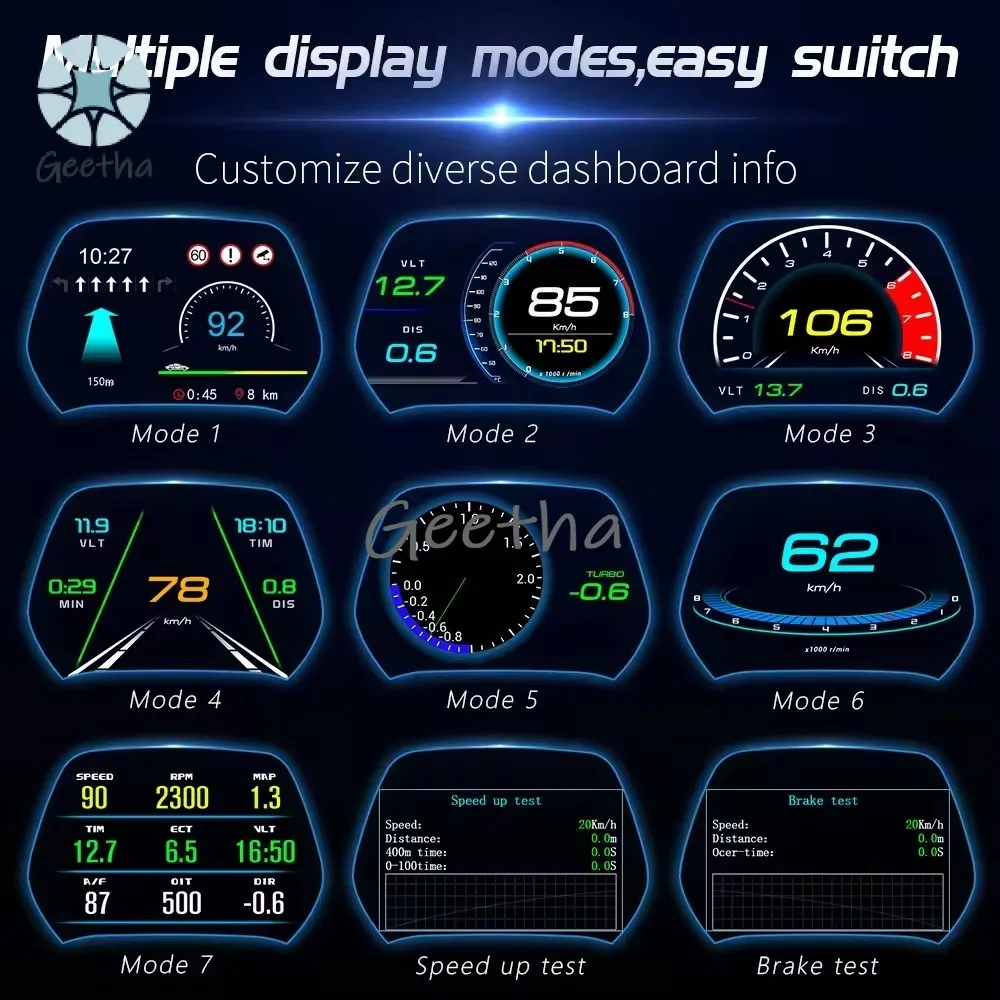 Автомобильный проектор Спидометр HUD с турбинным давлением OBD2 GPS-навигация P19