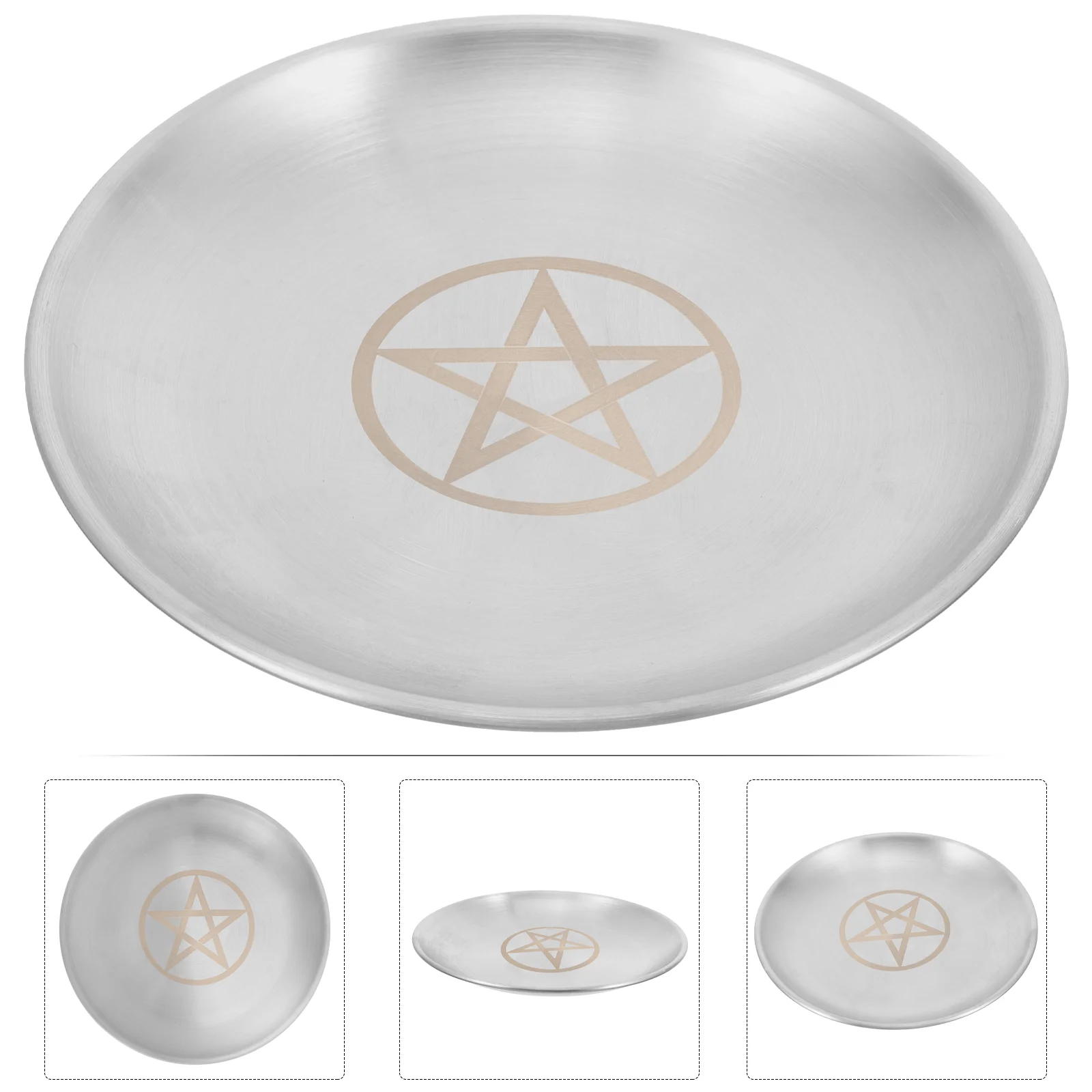 

Pentagram Table Centerpiece Plate Holder Round Serving Tray Altar Decoration Storage Snack Metal Column