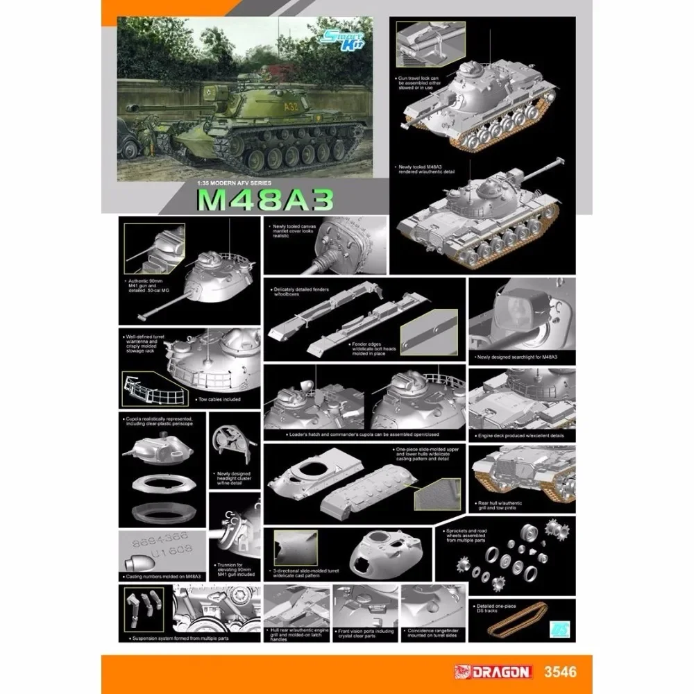 Танк DRAGON 3546 1/35 M48A3 — набор масштабной модели