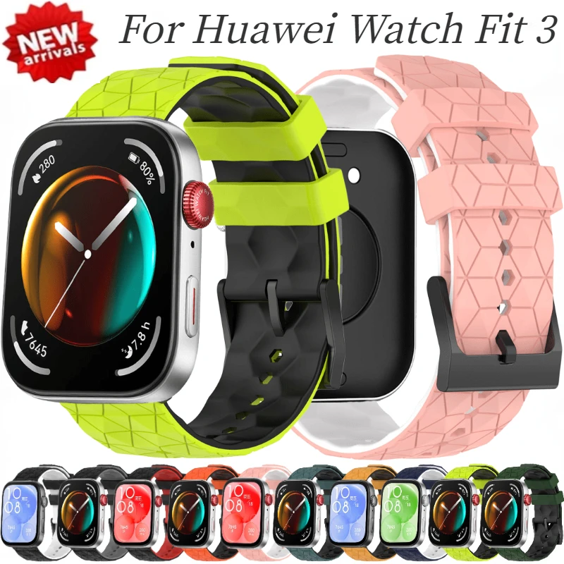 Силиконовый ремешок ERQI для Huawei Watch Fit 3 с рисунком футбольного мяча