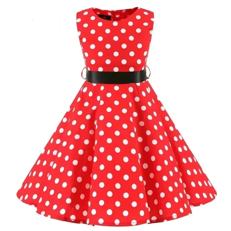 Фото Polka Dot Vintage Kids Cotton Dress Flower Floral Midi Summer Dress Baby Girl №1