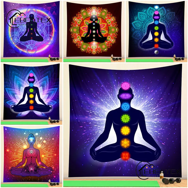 

Yoga Meditator Tapestry Bohemian Colorful Background Decorative Tapestry Wall Hanging Bedroom Mandala Room Decor Aesthetic 2022