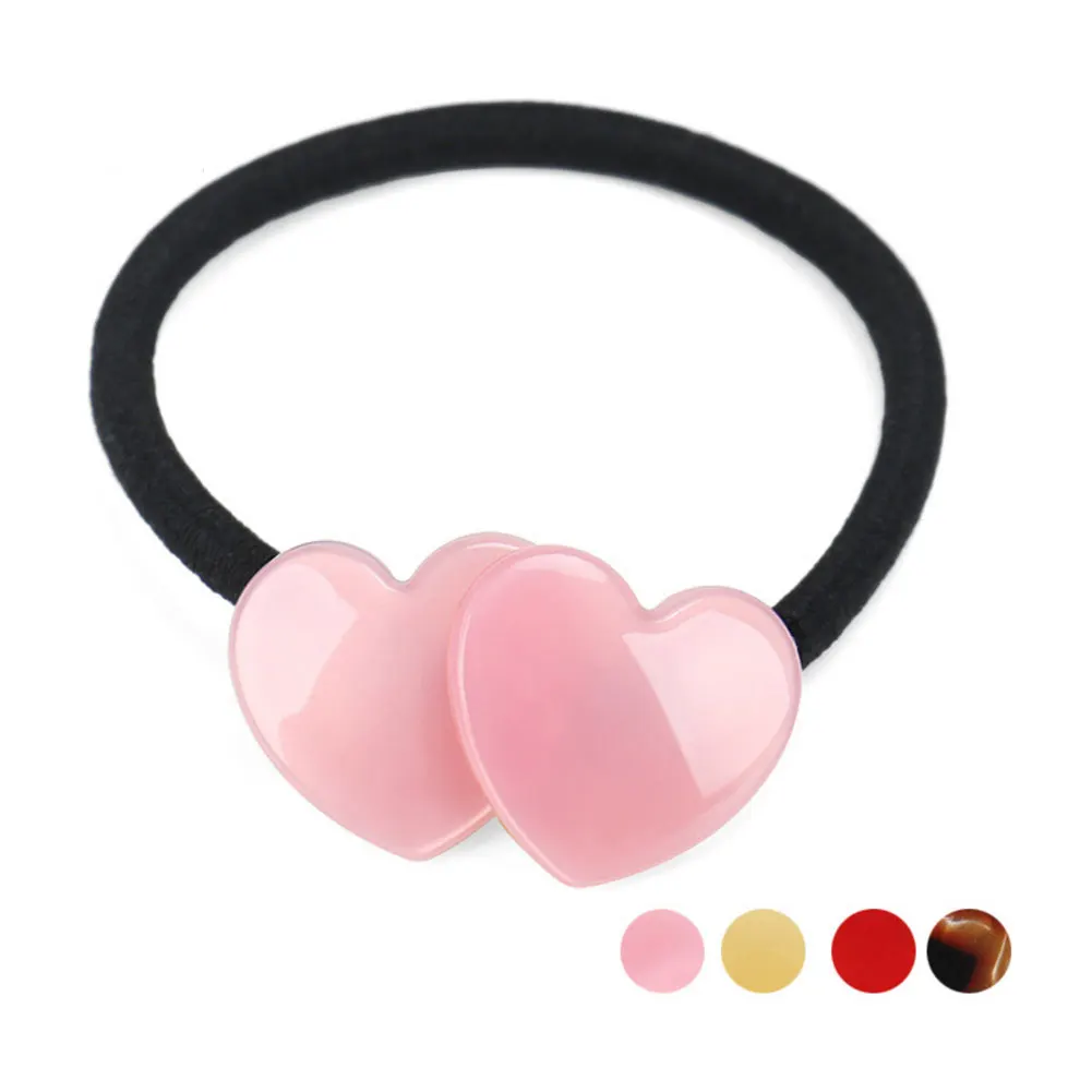

Popular Heart Elastic Hair Rope Ties for Women Girls Fine Cellulose Acetate Hair Accessory Ornament Jewelry, Ponytail Holder