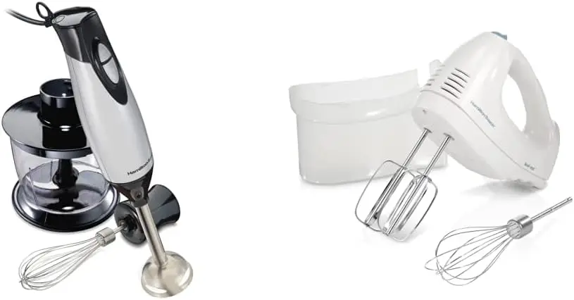 

59765 Immersion Hand Blender, 3-Piece, Silver and Stainless Steel & 6-Speed Electric Hand with Whisk, Traditional Beaters,