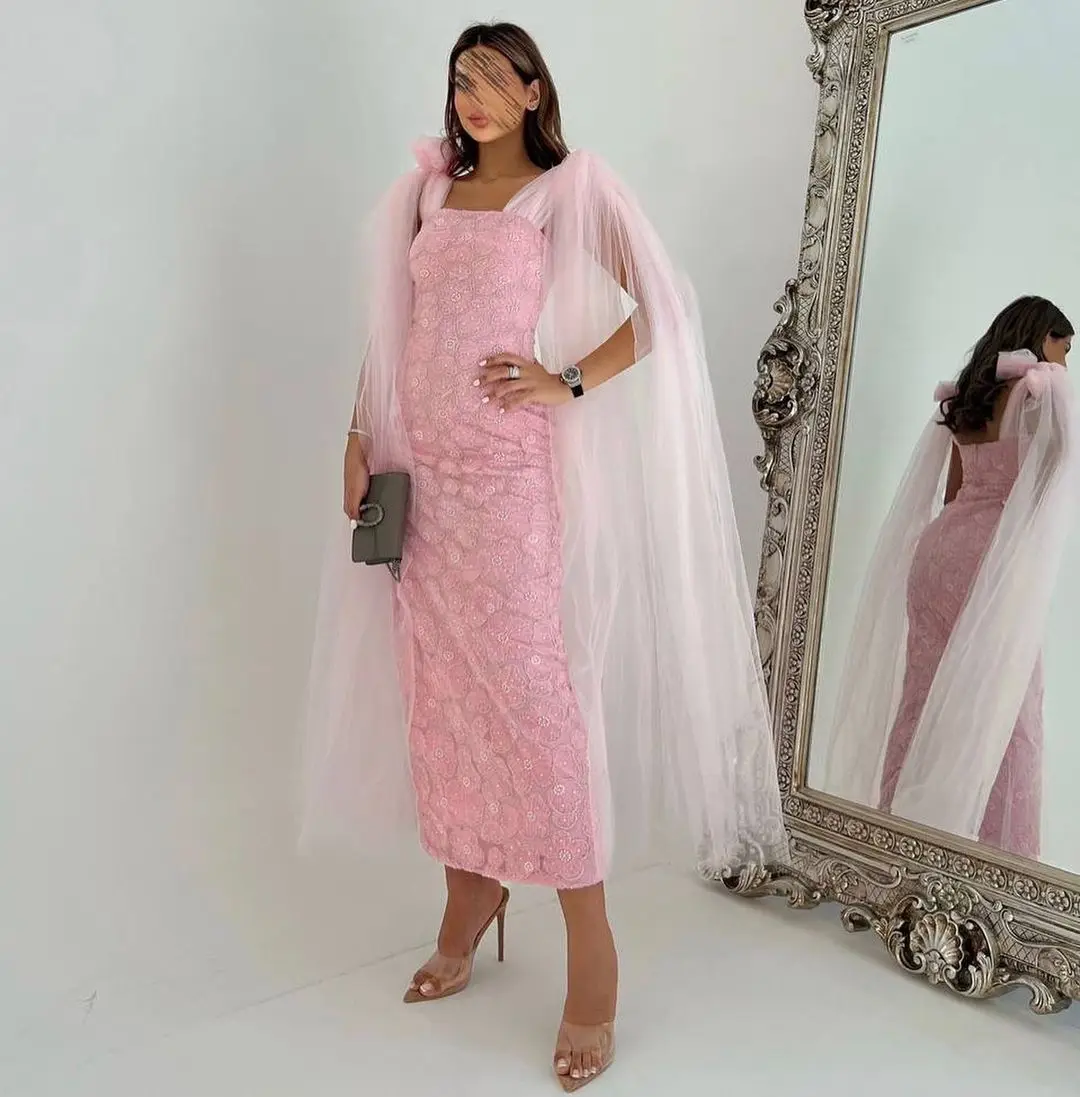 

Розовые Выпускные платья с цветочной вышивкой, модные тюлевые длинные милые вечерние платья на бретелях-спагетти для официального мероприятия, женское платье