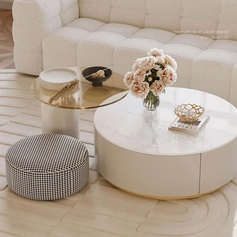 Скандинавский прозрачный круглый журнальный столик из каменной плиты для