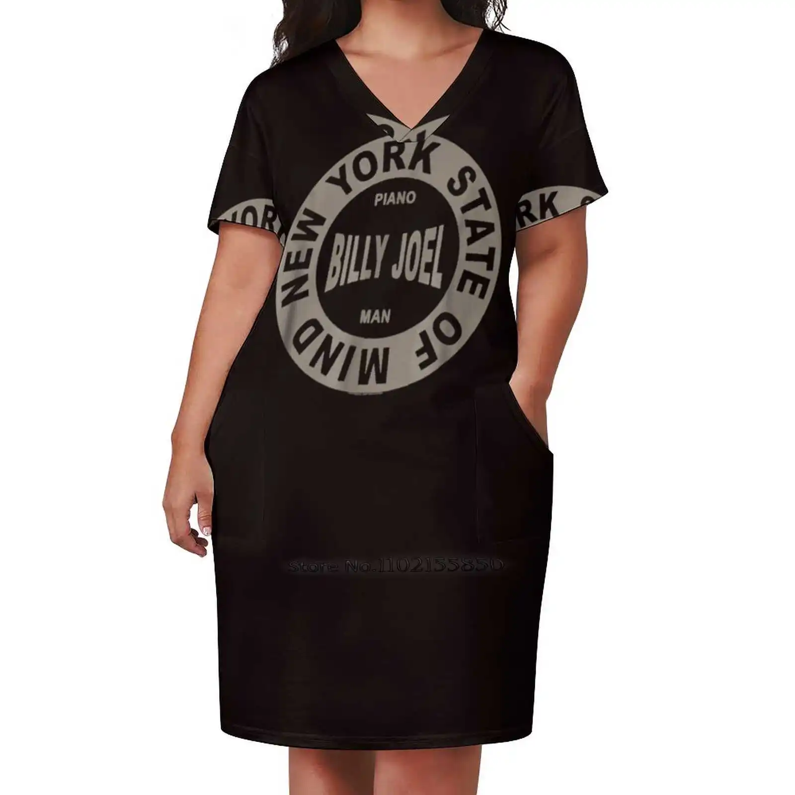 

Billy Joel New York State Of Mind T Shirt 111 Loose Pocket Dress Fashion Print Dress Short Sleeve V-Neck A-Line Dress Billy