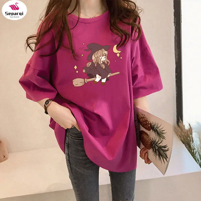 

100% Cotton Loose Large Size Medium And Long Short-sleeved All-match Top Student Printing 2022 T-shirt Spring Summer Women's New