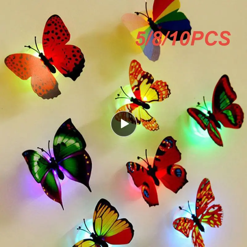

5/8/10PCS Colorful Pasteable Wall Sticker Lighting Soft Lighting 3d Butterfly Wall Stickers Pasteable 3d Home Decoration Hot