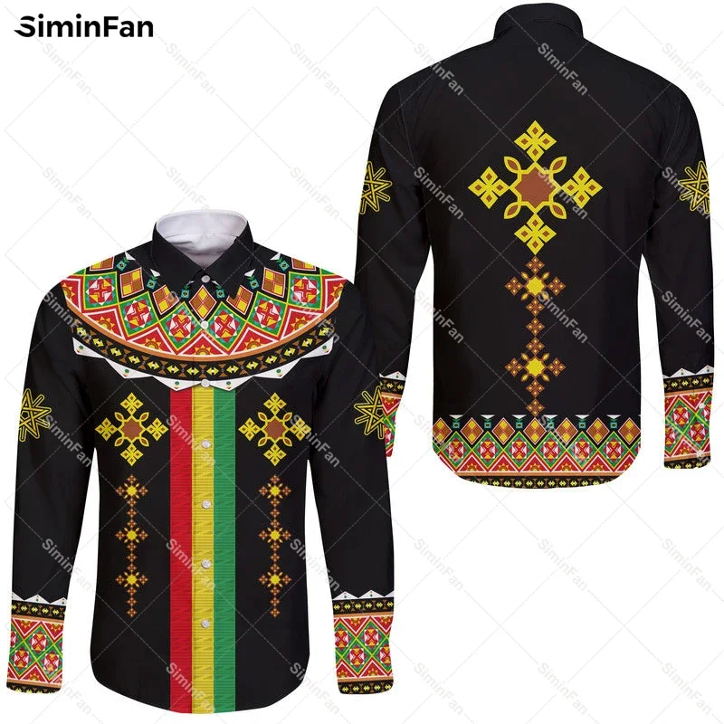 Рубашка унисекс с длинным рукавом и кубинским воротником в стиле ретро