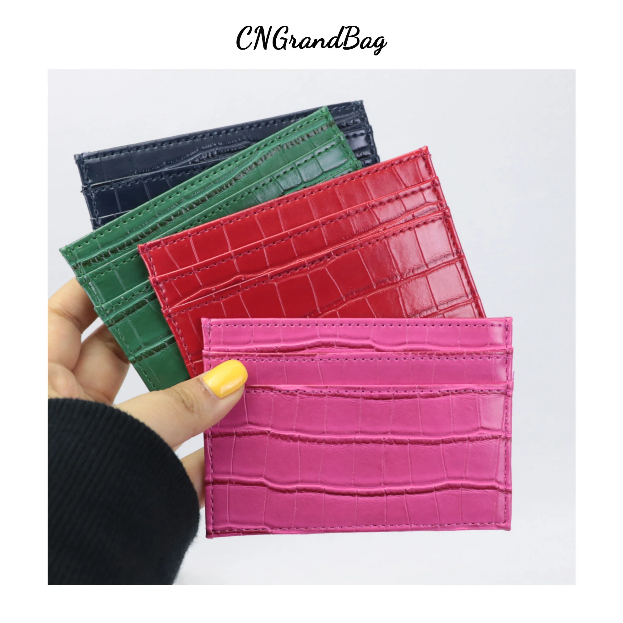 Free Custom Initial Letters Slim RFID Blocking Wallet Crocodile Pattern PU Leather Credit Card Holder ID Card Case Gift