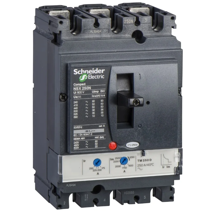 

Schneid MCCB 200A Moulded Case Circuit Breaker NSX250N TM200D 3P3D/LV431831 3P 3d fixed thermal-magnetic trip C25N3TM200