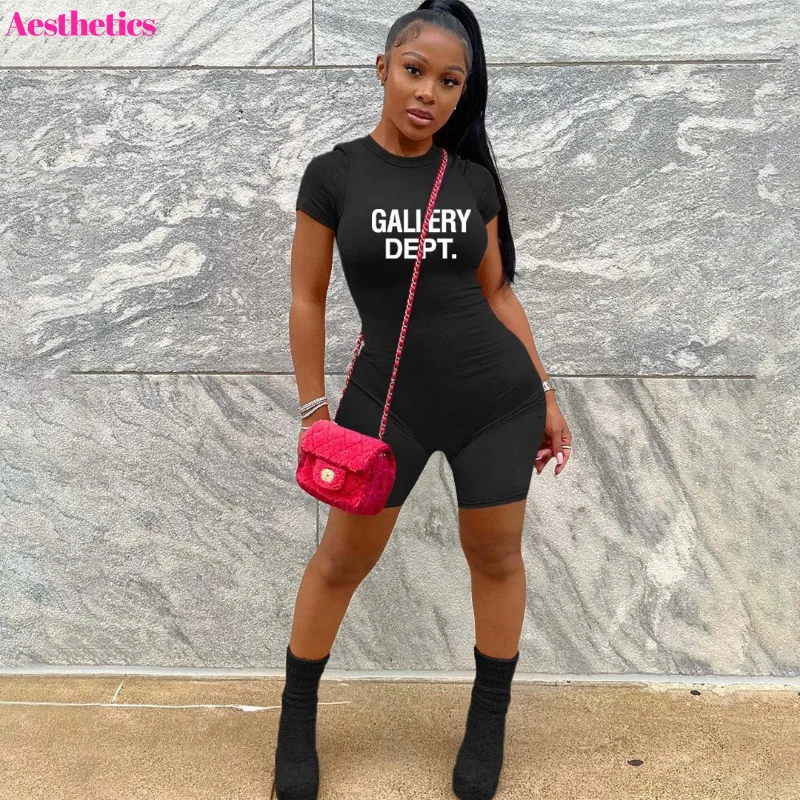 Street Letter Printed Romper Short Sleeveless Yoga Fitness Bodycon Jumpsuit 2023 Summer Fashion INS Sexy Jogging Shorts Playsuit