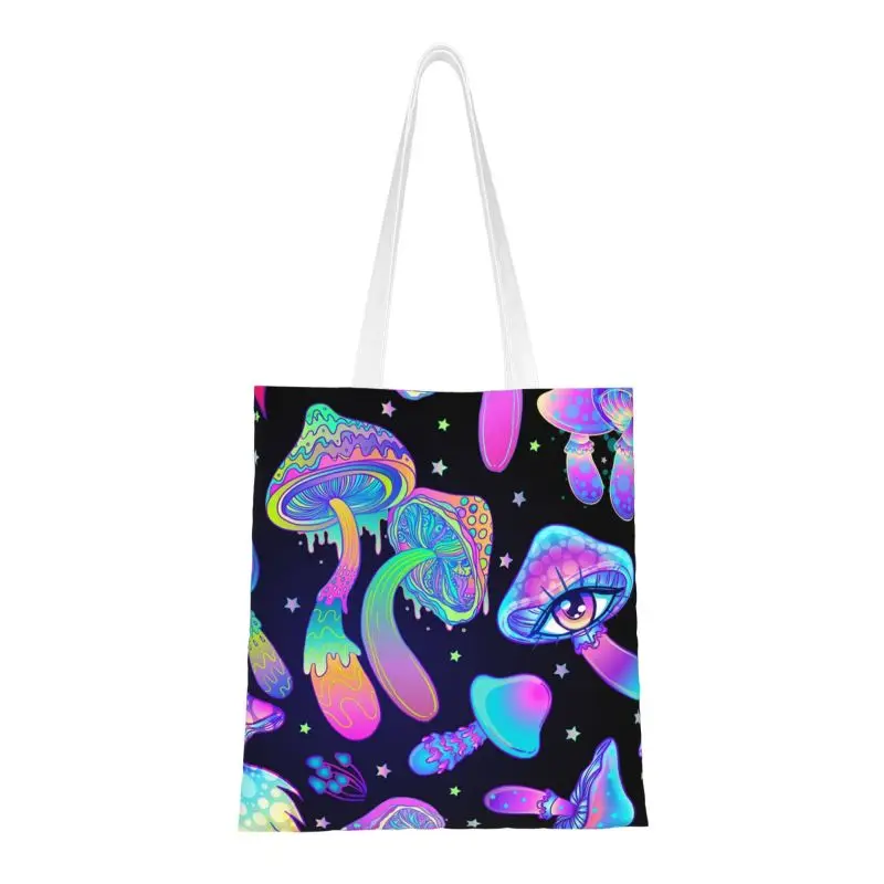 

Magic Mushroom Trippy Psychedelic Neon Pastel Goth Grocery Shopping Bags Printed Canvas Shopper Tote Shoulder Bags Handbag