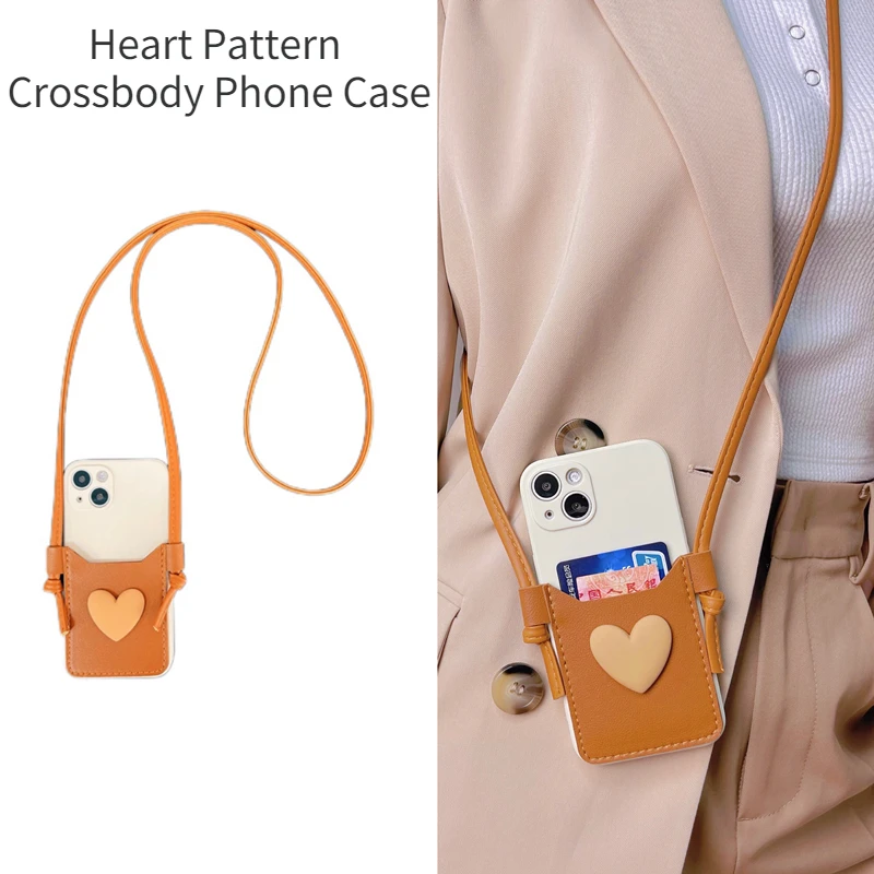 

Luxurious Heart Pattern Crossbody Lanyard Phone Case For iPhone 14 13 12 11 Pro Max X XR XS 7 8 Plus SE2020 Cover Card Wallet