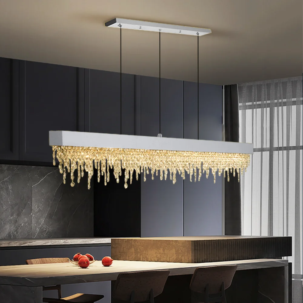 

Chandeliers LED pendant lamp luxury modern Rectangle crystal for dining room kitchen cristal long suspension light Lights